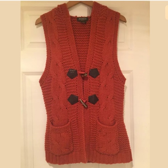 Eddie Bauer Orange Sweater Toggle Vest. Hoodie. - Picture 1 of 6